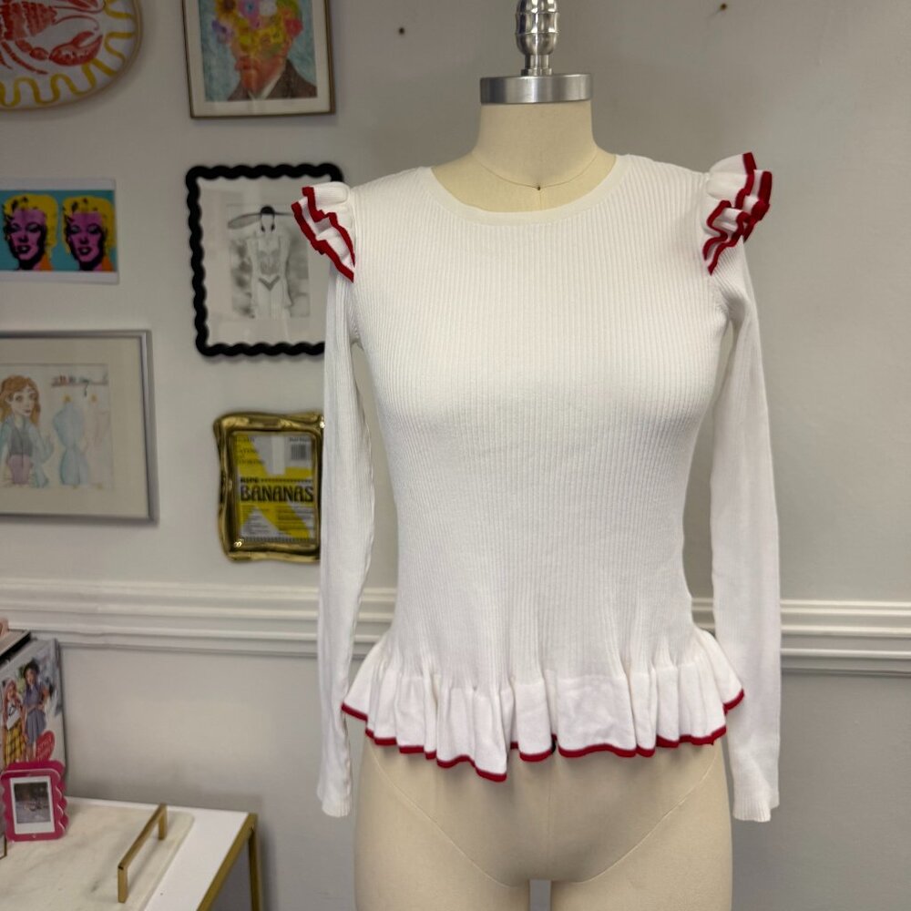 Club Monaco Cottagecore Feminine Ruffle Romantic Coquette Long Sleeve Shirt S